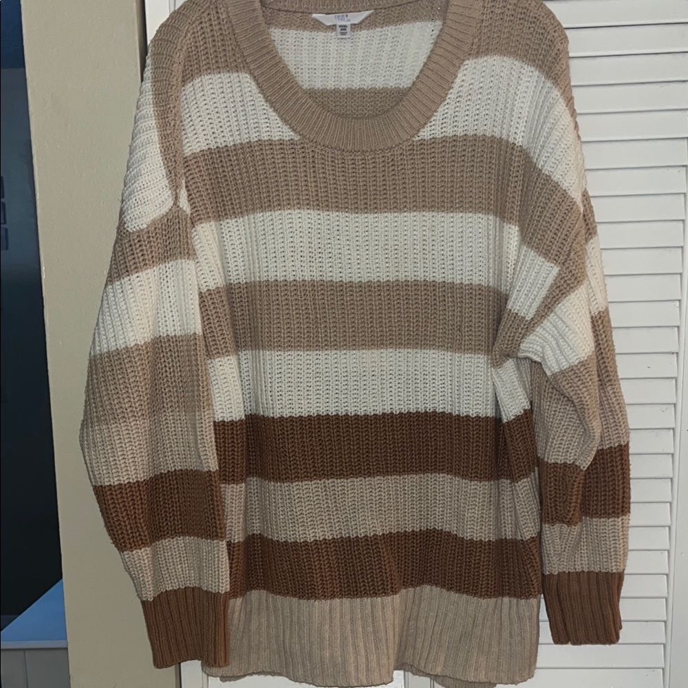 Cozy Cream and Brown Crew Neck Sweater